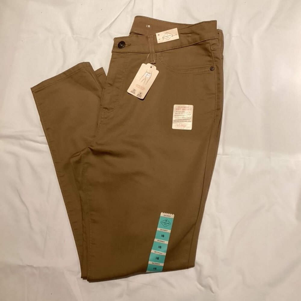 St Johns Bay NWT Jeans‎ Women Sz 16 Skinny Hillcrest Tan Secretly Slender Style